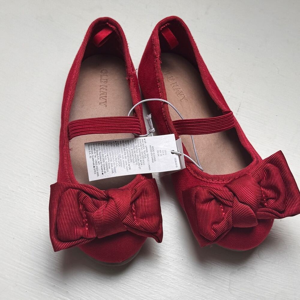 Old Navy Kids Red Bow Ballet  Mary Jane Style Flats Sz 8  NWT